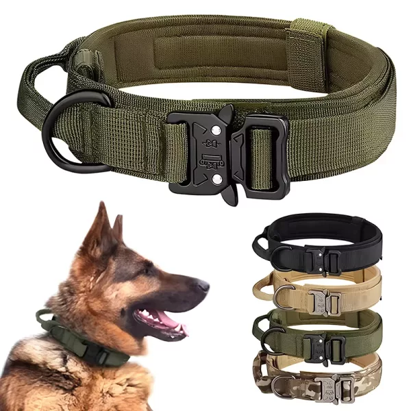 tactical dog collar, training dog collar, metal buckle dog collar